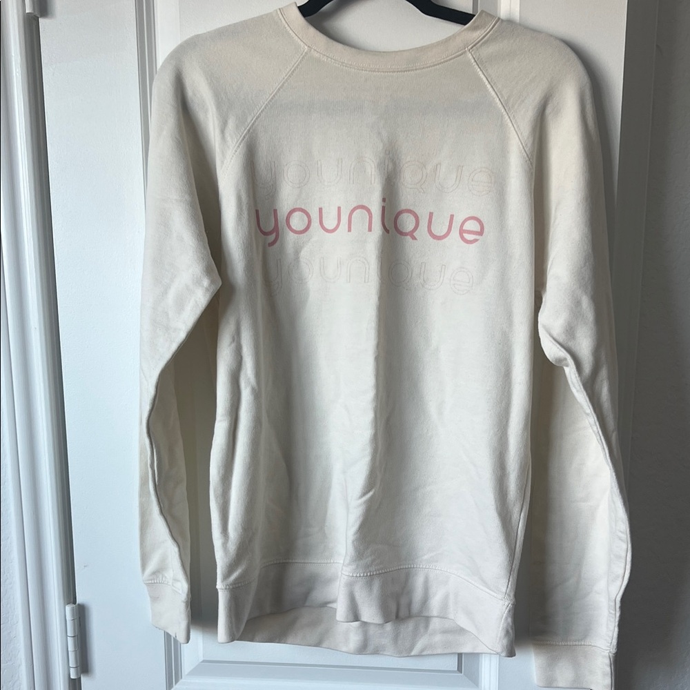 Younique Cream Crewneck Sweatshirt with Light Pink Writing
